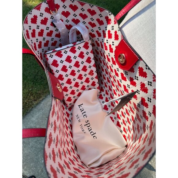 Kate Spade Cherry Rouge Bleecker Pixel Hearts Large Tote KJ897 NWT - Picture 7 of 16